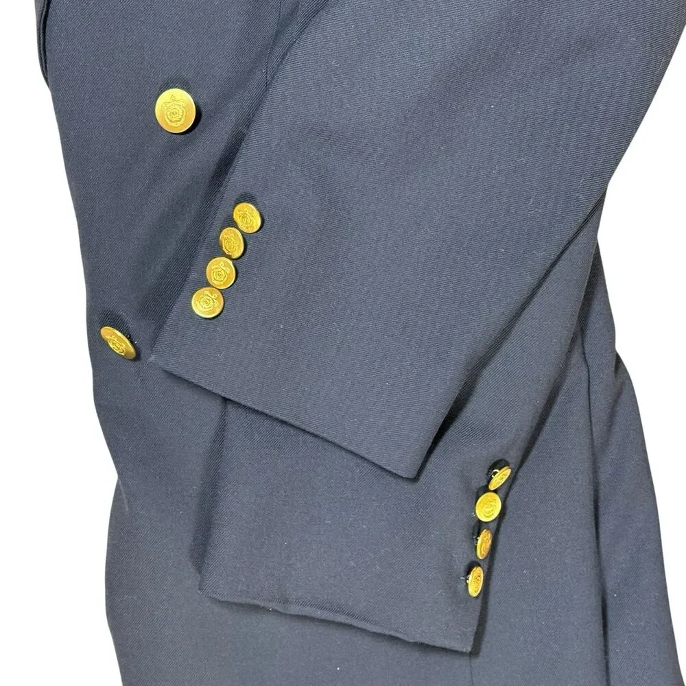 Vtg Christian Dior 39L Monsieur Double Breasted Blue Blazer Gold Button Preppy